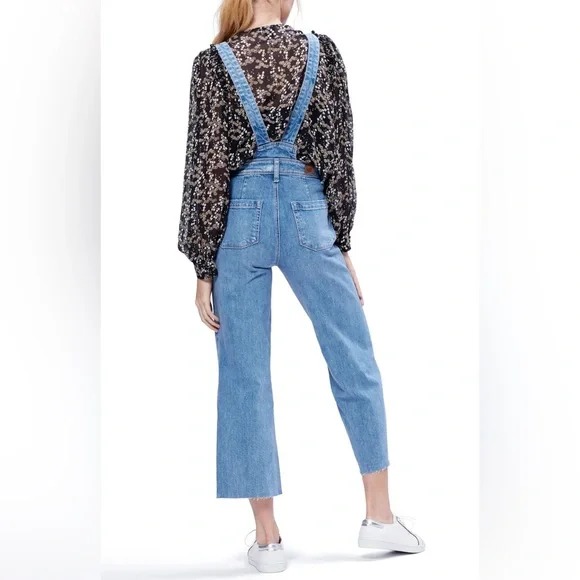 PAIGE Nellie Denim Raw Hem Overalls in Clarkson Wash, size 26